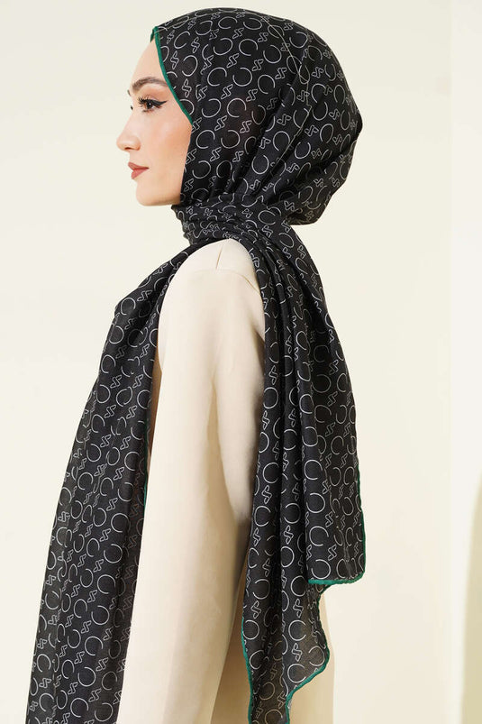 وشاح ديموري مزخرف بحواف مضلعة أسود زمردي