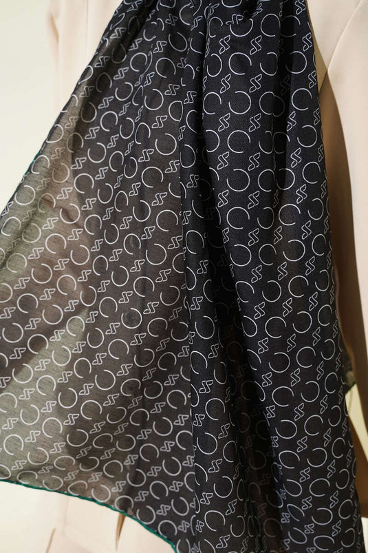 وشاح ديموري مزخرف بحواف مضلعة أسود زمردي