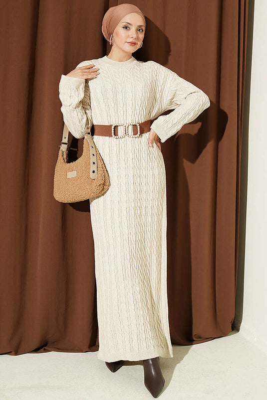 Robe En Tricot À Motifs Beige
