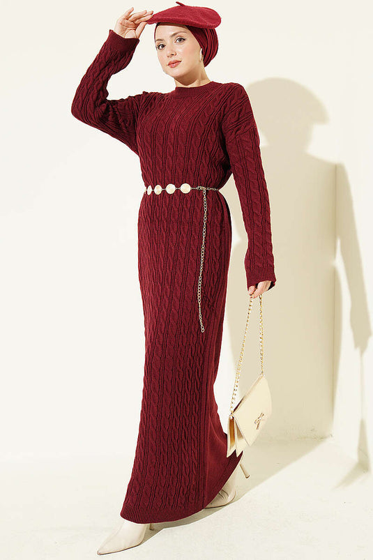 Robe En Tricot À Motifs Bordeaux