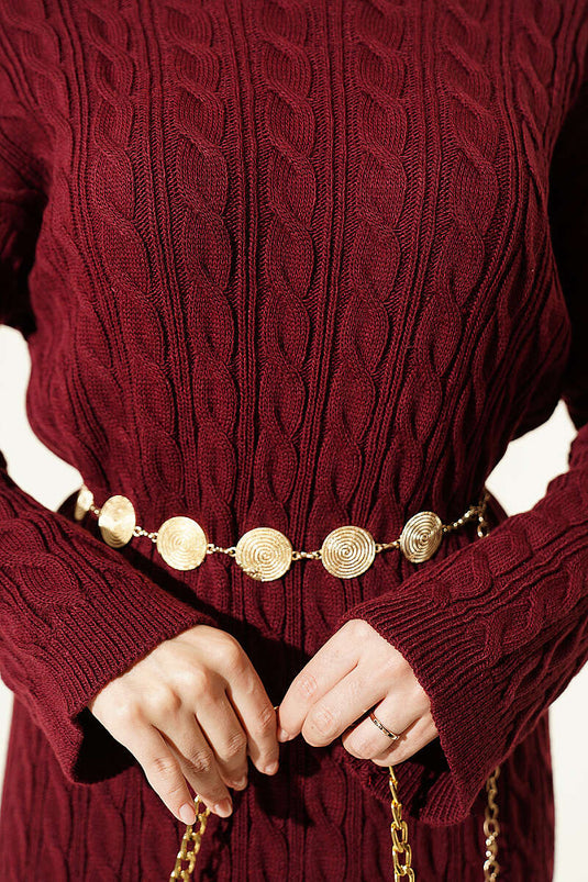 Robe En Tricot À Motifs Bordeaux
