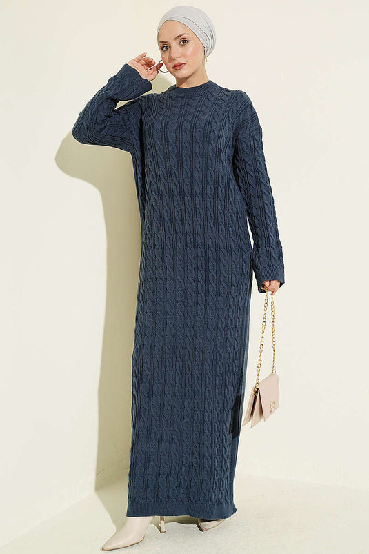 Gemustertes Strickkleid Indigo