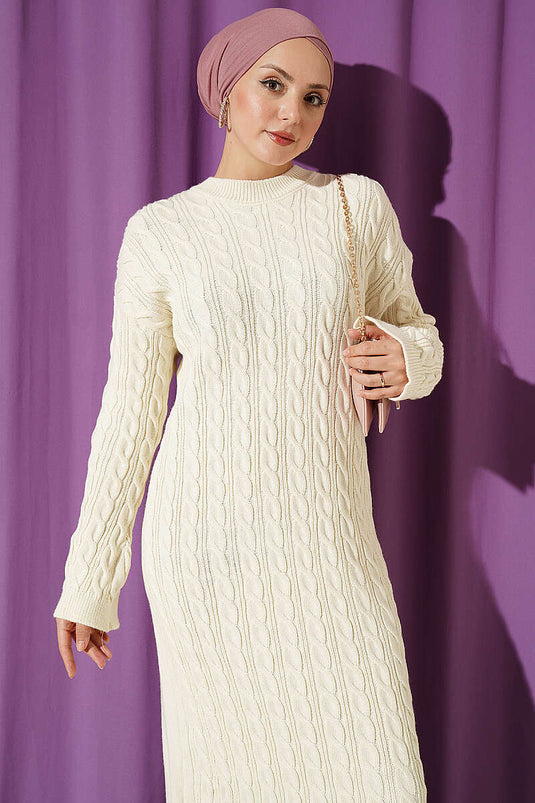 Robe En Tricot À Motifs Crème
