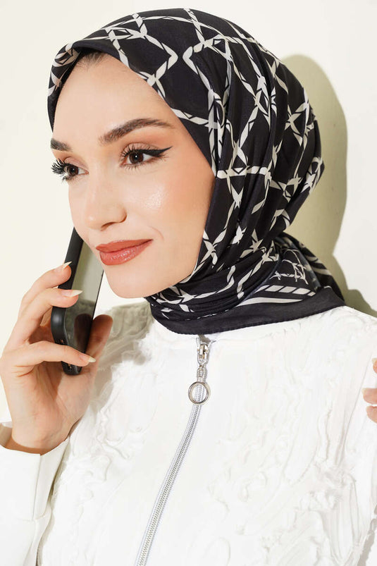 Desenli Siyah Serisi Eşarp Asorti 4