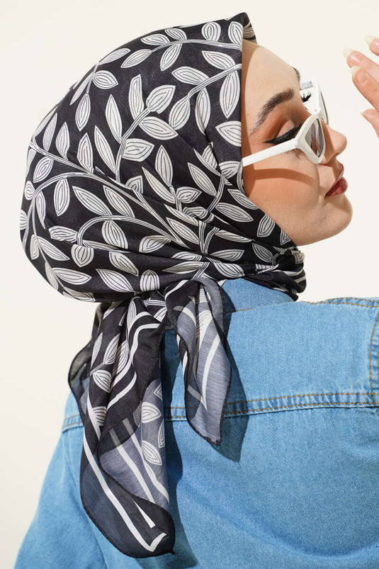 Desenli Siyah Serisi Eşarp Asorti 7