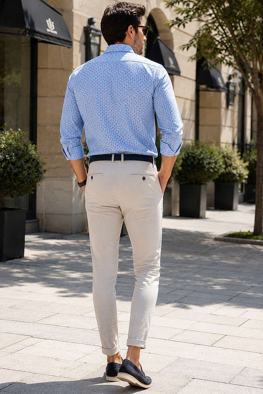 Desenli Slim Fit Uzun Kol Erkek Gömlek Bebe Mavi