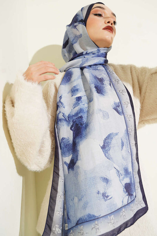 سلسلة شال ناعم مزخرف باللون الأزرق الداكن متنوع 7