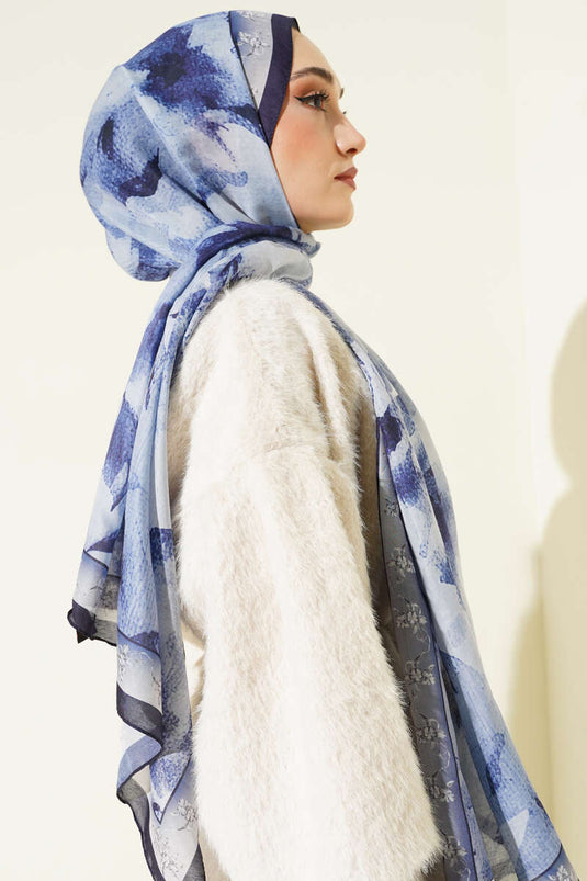 سلسلة شال ناعم مزخرف باللون الأزرق الداكن متنوع 7