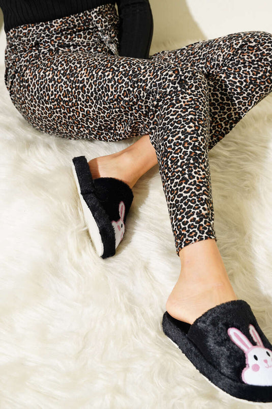 Desenli Süet Pijama Altı Leopar Ekru