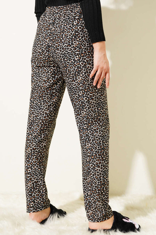 منقوشة من جلد الغزال بيجامة قيعان ليوبارد إكرو