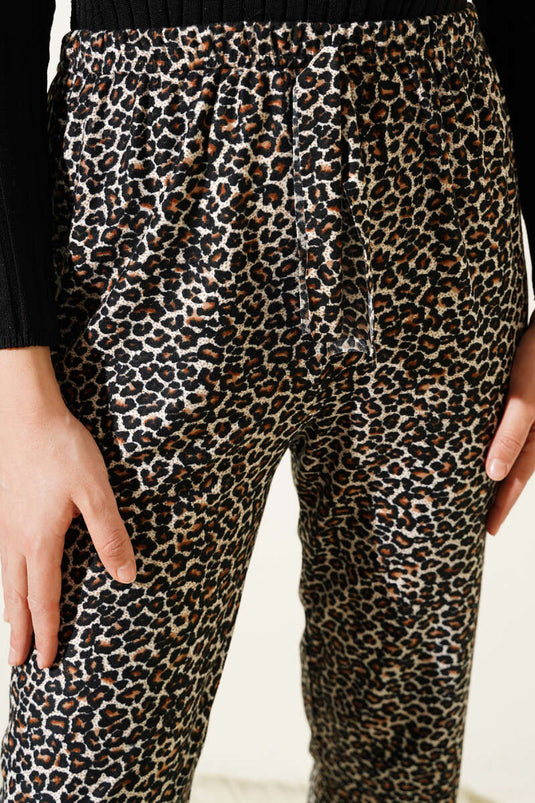 منقوشة من جلد الغزال بيجامة قيعان ليوبارد إكرو