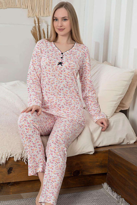 Gemustertes dreiknöpfiges Viskose-Pyjama-Set Fuchsie