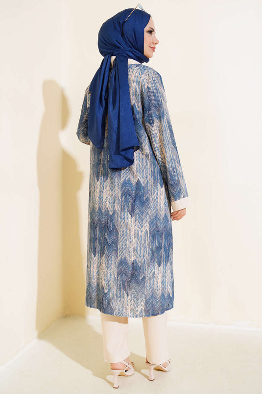 Patterned Three-Piece Suit Indigo