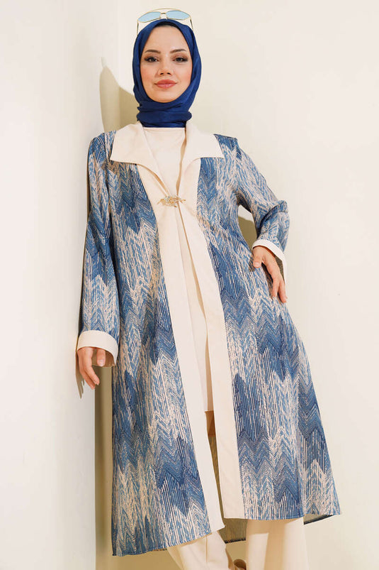 Patterned Three-Piece Suit Indigo