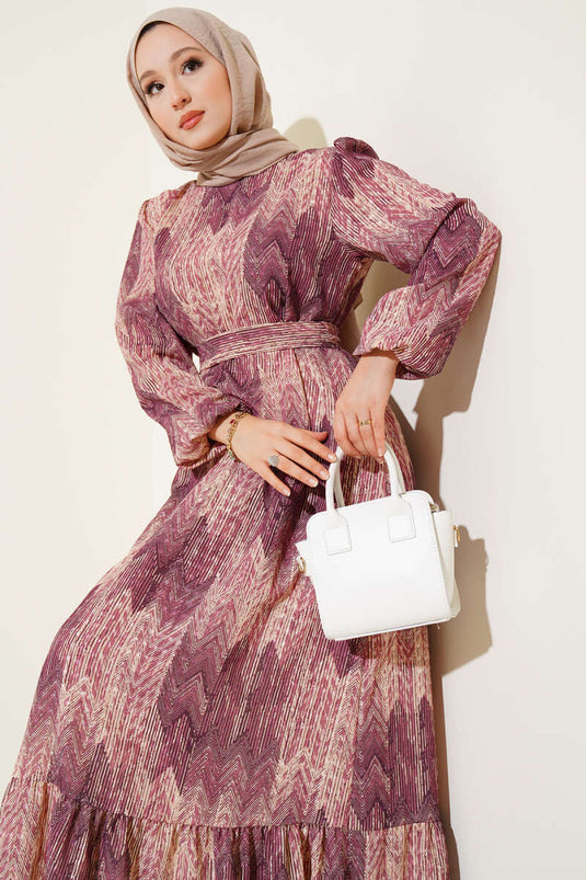 Patterned Viscose Dress Magenta