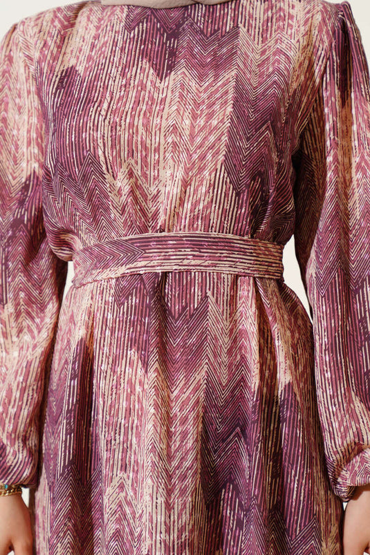 Patterned Viscose Dress Magenta