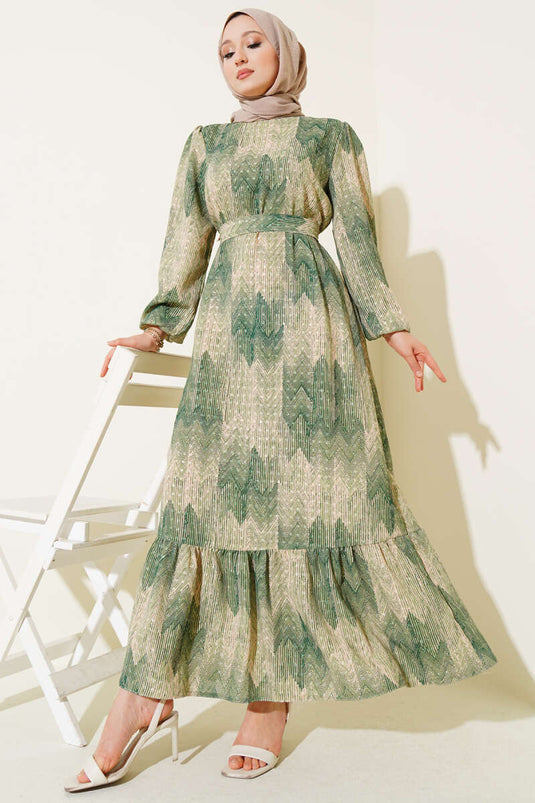 Patterned Viscose Dress Green