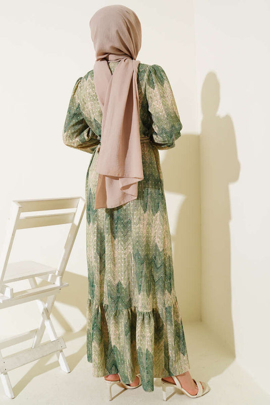 Patterned Viscose Dress Green