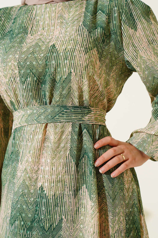 Patterned Viscose Dress Green
