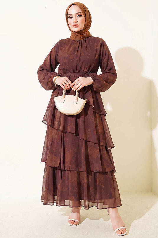 Robe à volants à ceinture imprimée couleur café