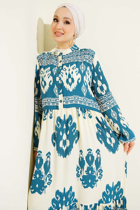 Robe à motif avec demi-boutons, couleur pétrole