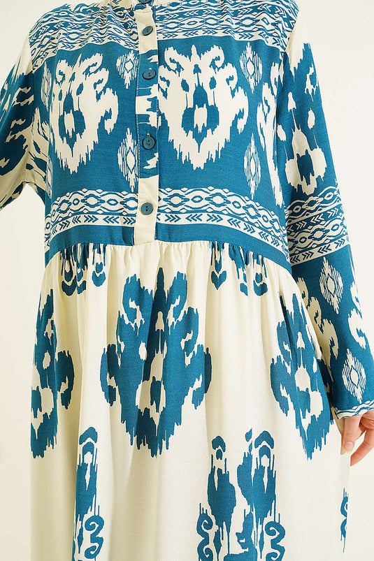 Robe à motif avec demi-boutons, couleur pétrole