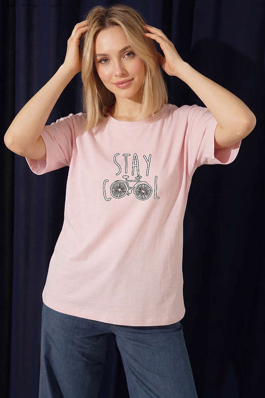 تيشيرت Stay Cool بطبعة، لون بودرة