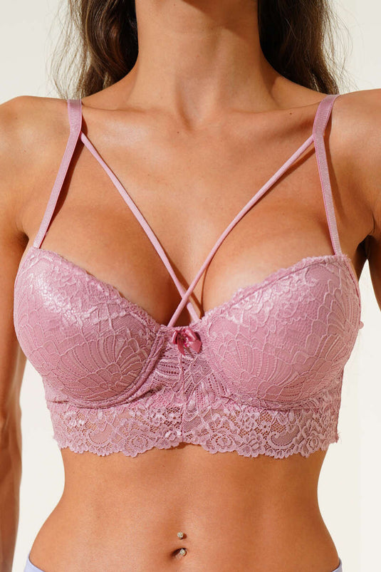 Soutien-gorge brassière rembourré à bretelles croisées, rose poudré