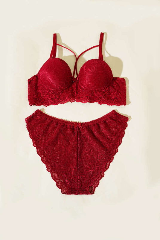 Ensemble soutien-gorge et brassière à bretelles croisées bordeaux