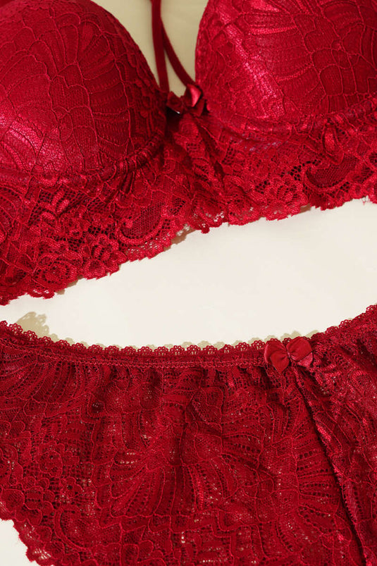 Ensemble soutien-gorge et brassière à bretelles croisées bordeaux