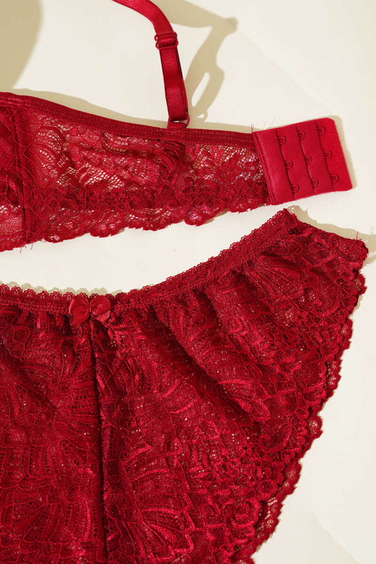 Destekli Çapraz İpli Bralet Sütyen Takım Bordo