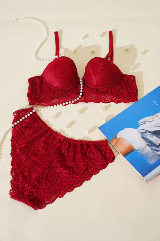 Destekli Çapraz İpli Bralet Sütyen Takım Bordo