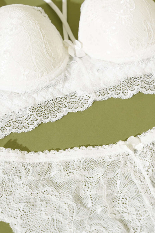 Ensemble soutien-gorge et brassière rembourrés à bretelles croisées écru