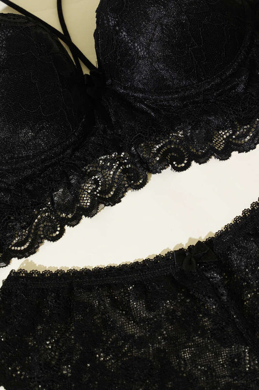 Ensemble soutien-gorge et brassière rembourrés à bretelles croisées noirs
