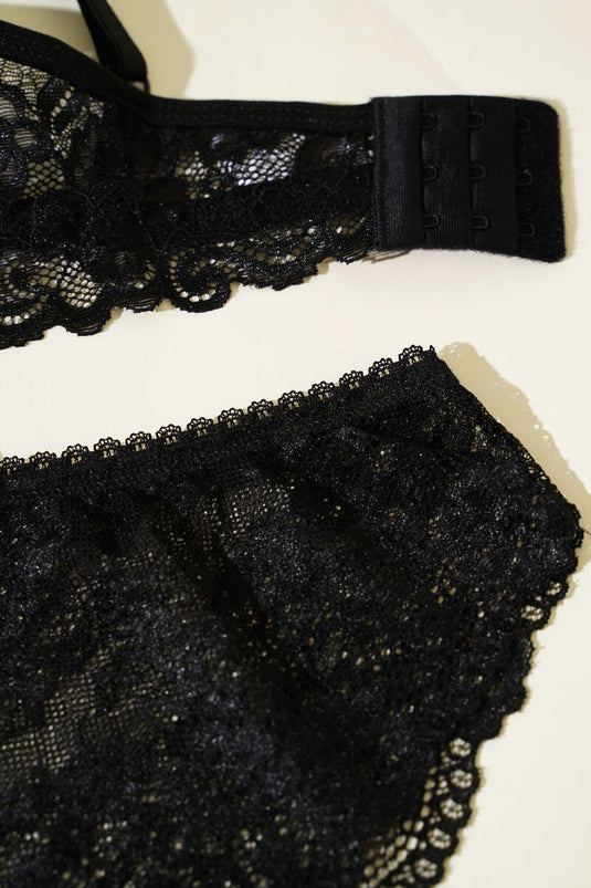 Padded Cross Strap Bralet Bra Set Black