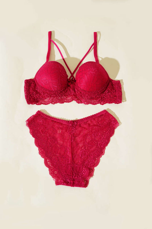Ensemble soutien-gorge et brassière à bretelles croisées, couleur cerise