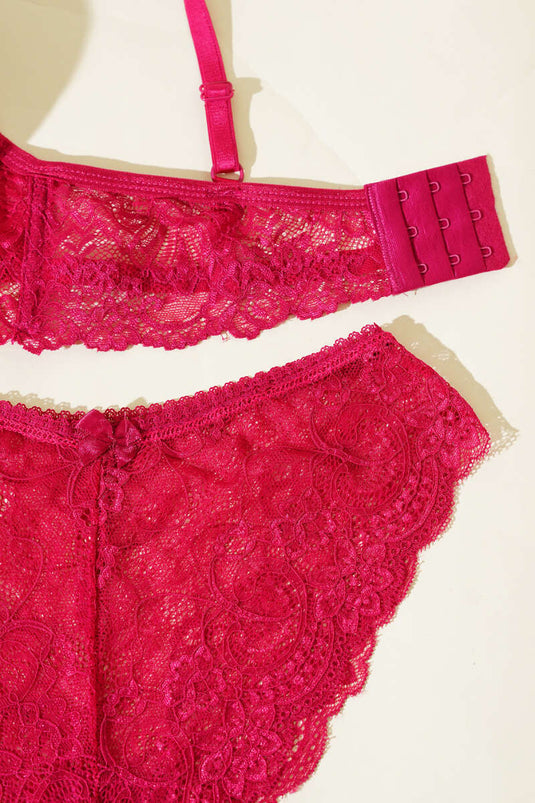 Destekli Çapraz İpli Bralet Sütyen Takım Vişne