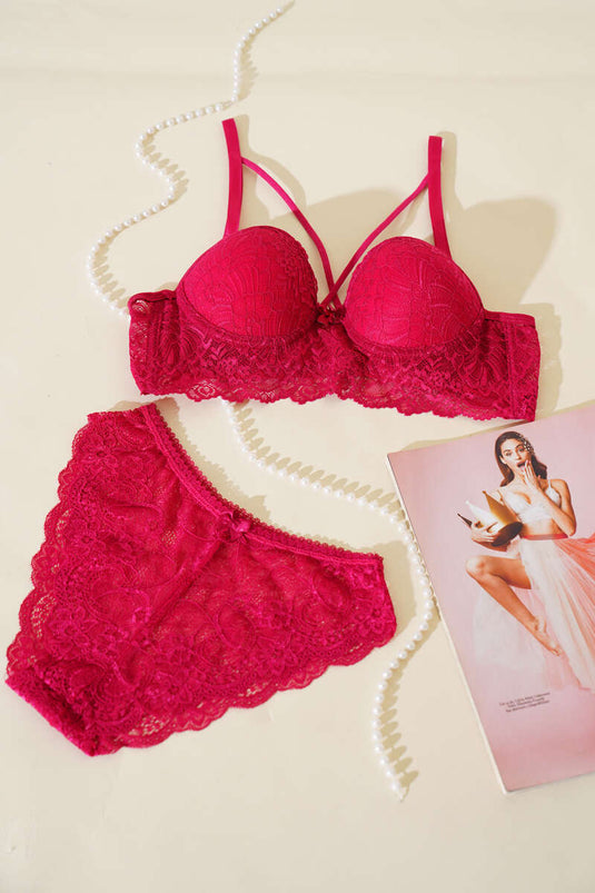 Destekli Çapraz İpli Bralet Sütyen Takım Vişne
