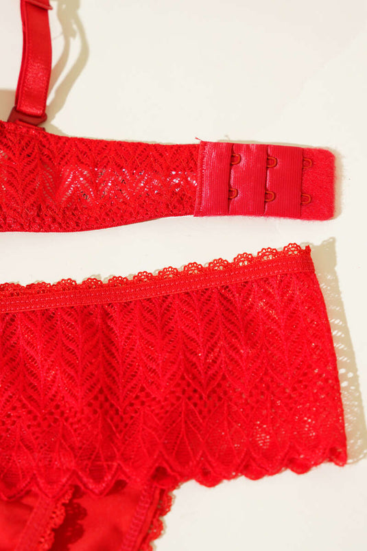 Destekli Dantelli Straplez Sütyen Takım Kırmızı