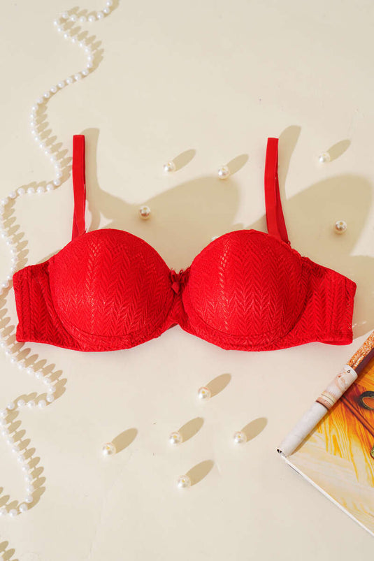 Padded Lace Strapless Bra Red
