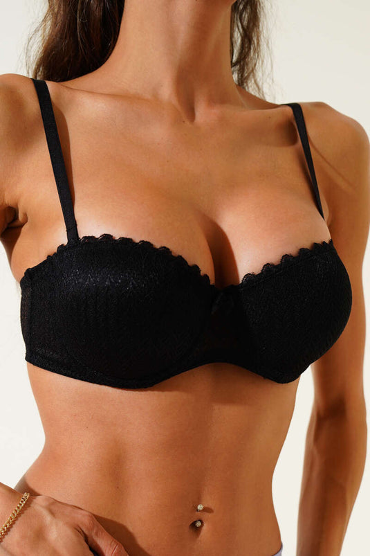 Padded Lace Strapless Bra Black