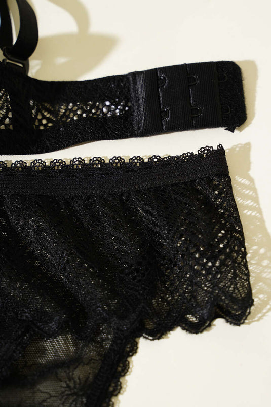 Padded Lace Strapless Bra Set Black