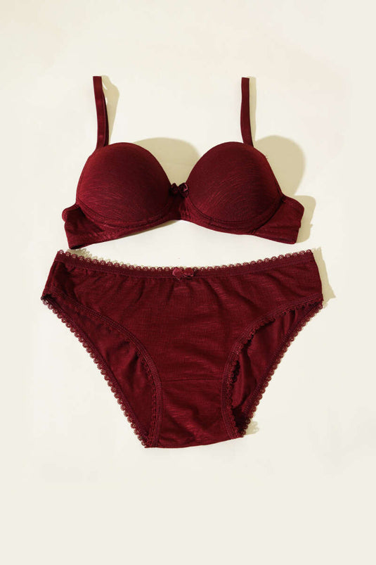 طقم حمالة صدر مبطنة ذات نمط ذاتي - لون أرجواني