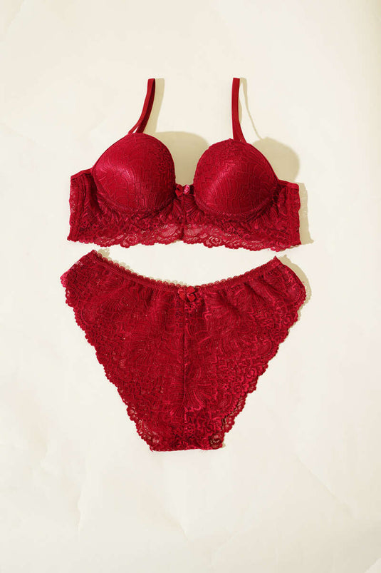 Ensemble soutien-gorge et brassière à bretelles croisées non rembourrés bordeaux