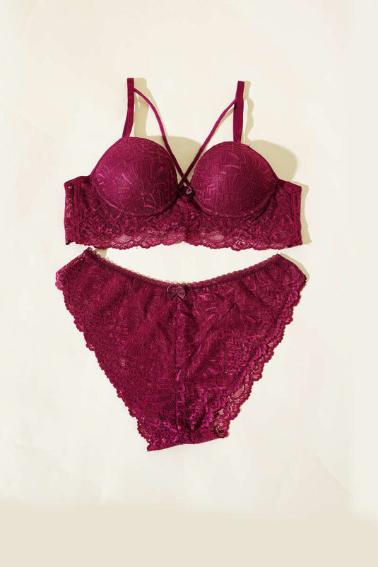Ensemble soutien-gorge et brassière à bretelles croisées non rembourrés prune