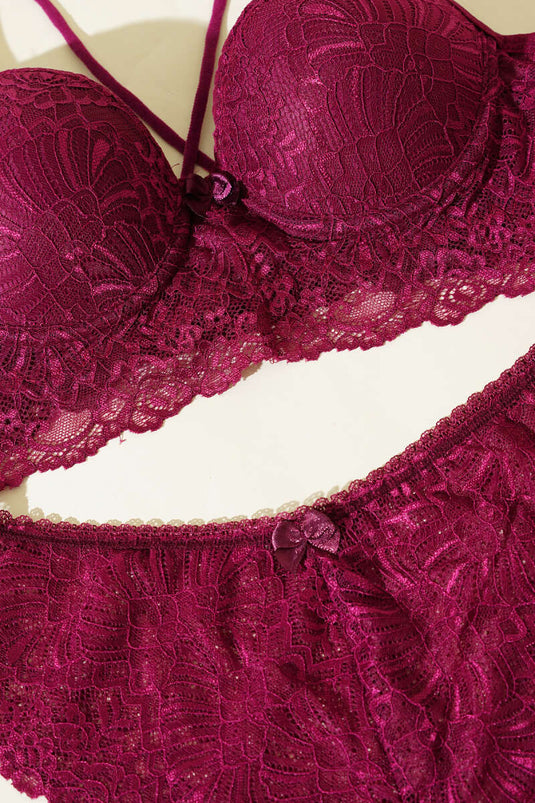 Ensemble soutien-gorge et brassière à bretelles croisées non rembourrés prune