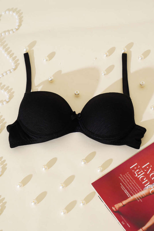 Soutien-gorge noir à motifs ton sur ton, sans rembourrage