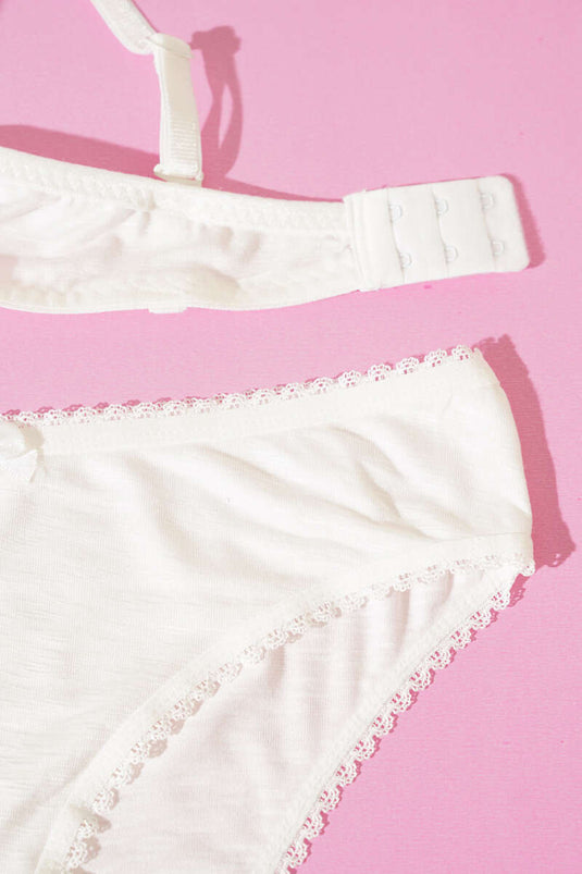 Desteksiz Kendinden Desenli Sütyen Takım Ekru