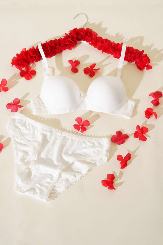 Desteksiz Kendinden Desenli Sütyen Takım Ekru