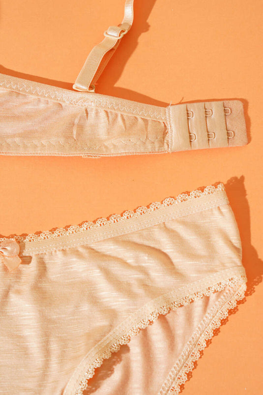 Desteksiz Kendinden Desenli Sütyen Takım Ten